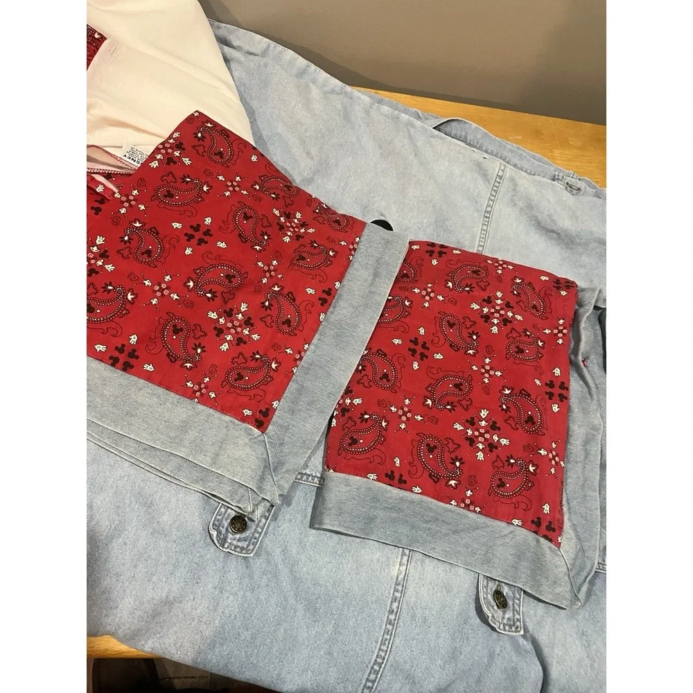 VTG Disney Store Mickey Mouse Denim‎ Duvet Cover Queen Embroidered Shams Skirt